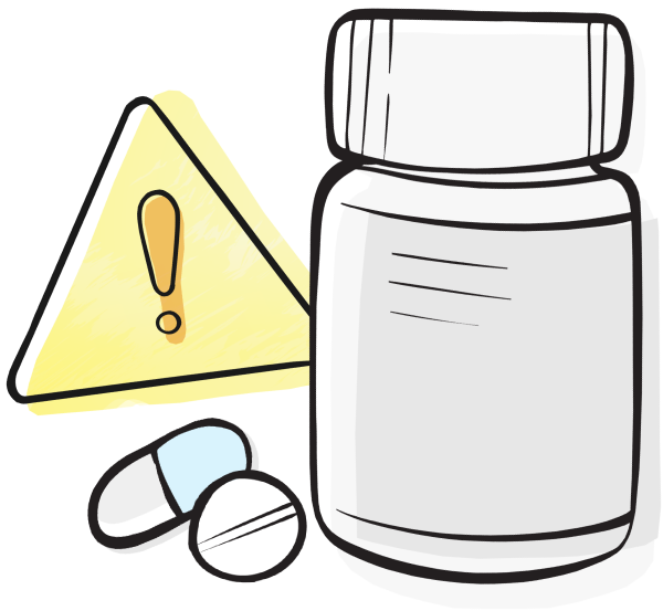 Medication error pill bottle and pills